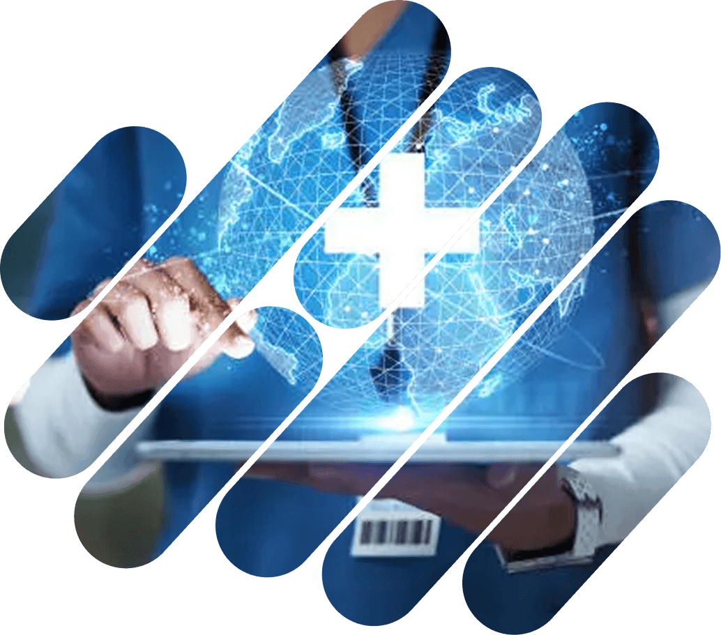 Medical professional using tablet with digital cross